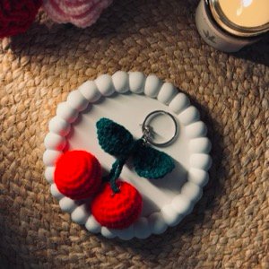 Cherry Crochet Keychain