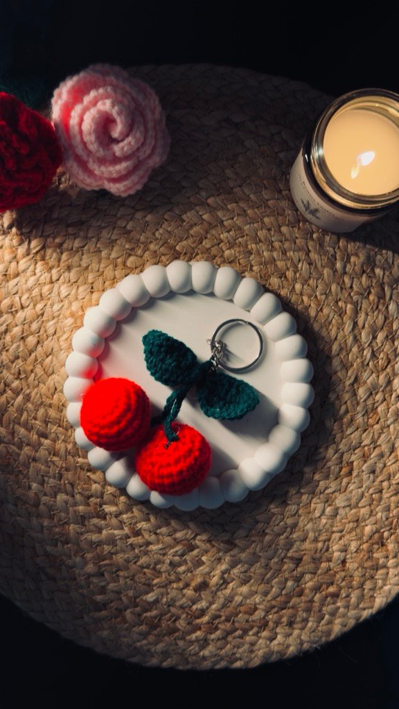 Cherry Crochet Keychain